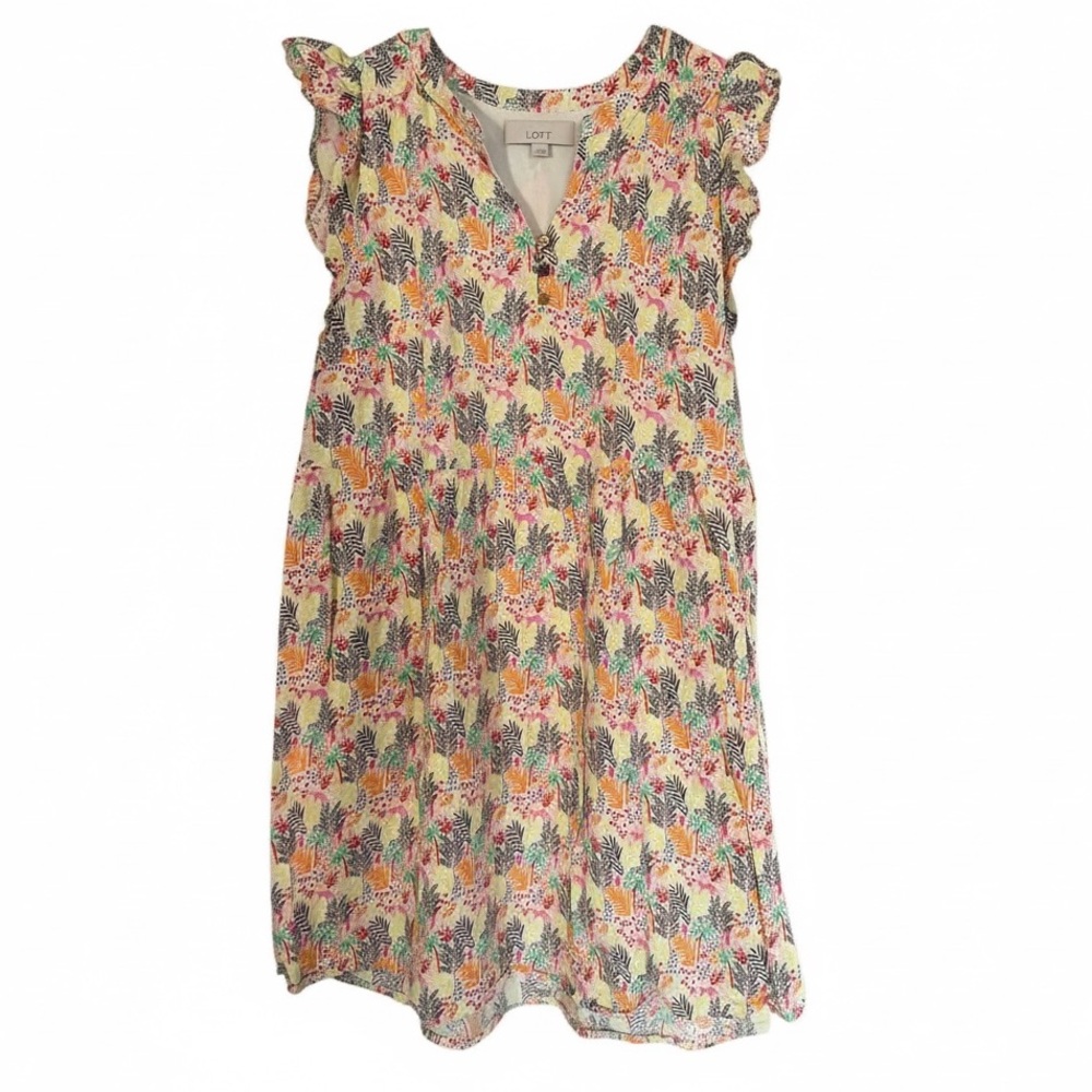 Ann Taylor LOFT Pink/Orange Tiger/Monkey Jungle Dress Large Pre-Loved PTP 21”